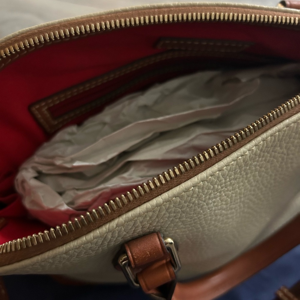 Dooney & Bourke Cream and Brown Shoulder Bag with Textured Leather